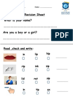 Revision Sheet What Is Your Name?: Read, Check and Write: in Hip Lip