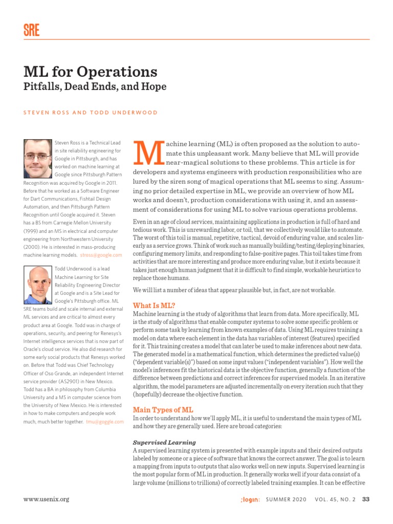 ML For Operations: Pitfalls, Dead Ends, and Hope | PDF | Machine ...