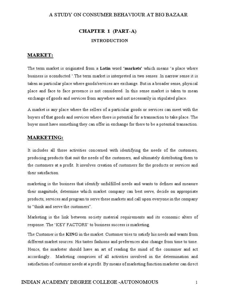 Project On Big Bazaar | PDF | Marketing | Consumer Behaviour