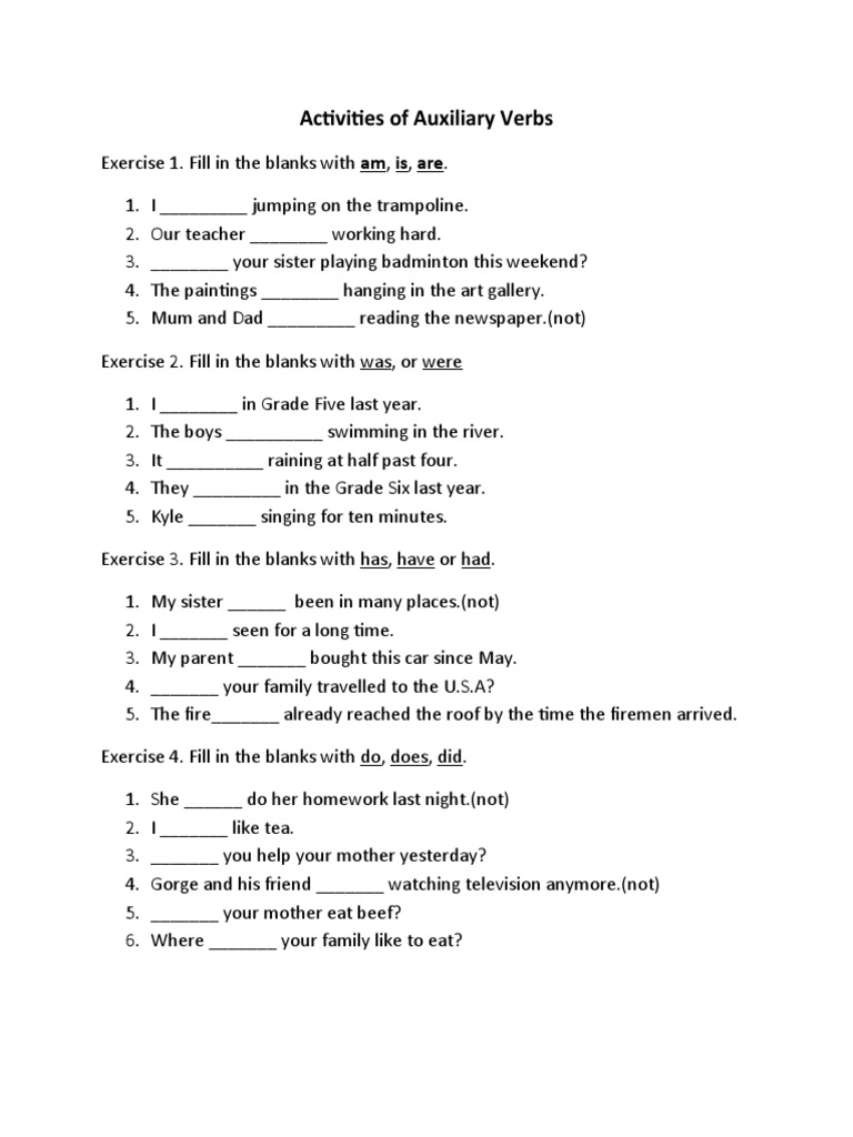 Activities of Auxiliary Verbs PDF