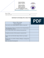 Individual Oral Reading Observation Checklist: Walang Pagbabago Ang Tono)