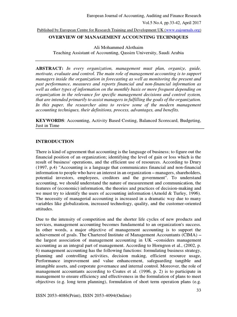 Overview of Management Accounting Techniques | PDF | Management ...
