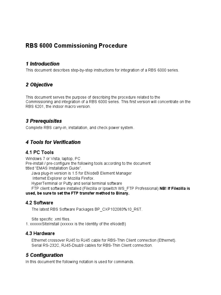 RBS 6000 Commissioning Procedure PA1 | PDF | Internet Protocol Suite ...