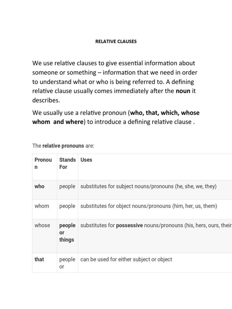 Understanding Relative Clauses | PDF | Pronoun | Linguistic Morphology