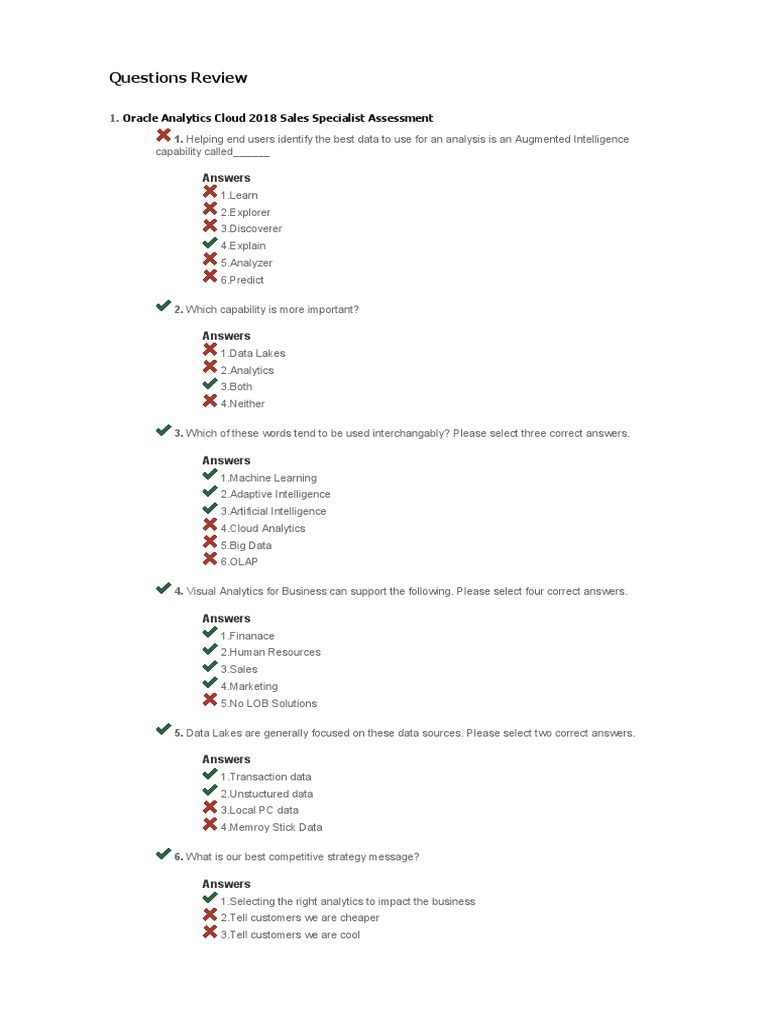 Oracle Analytics Cloud Assessment Questions | PDF | Analytics | Cloud ...