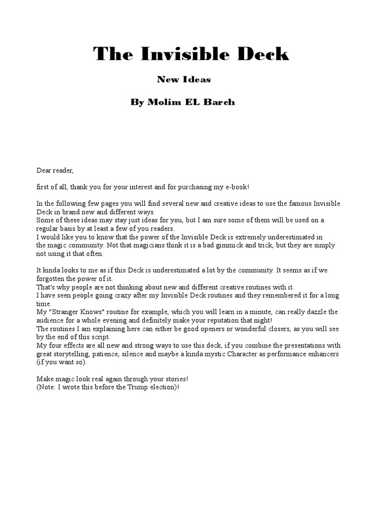 The Invisible Deck New Ideas by Molim EL Barch PDF