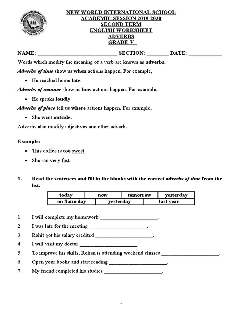 Adverb Worksheets for 5th Grade | PDF | Adverb | Linguistic Morphology
