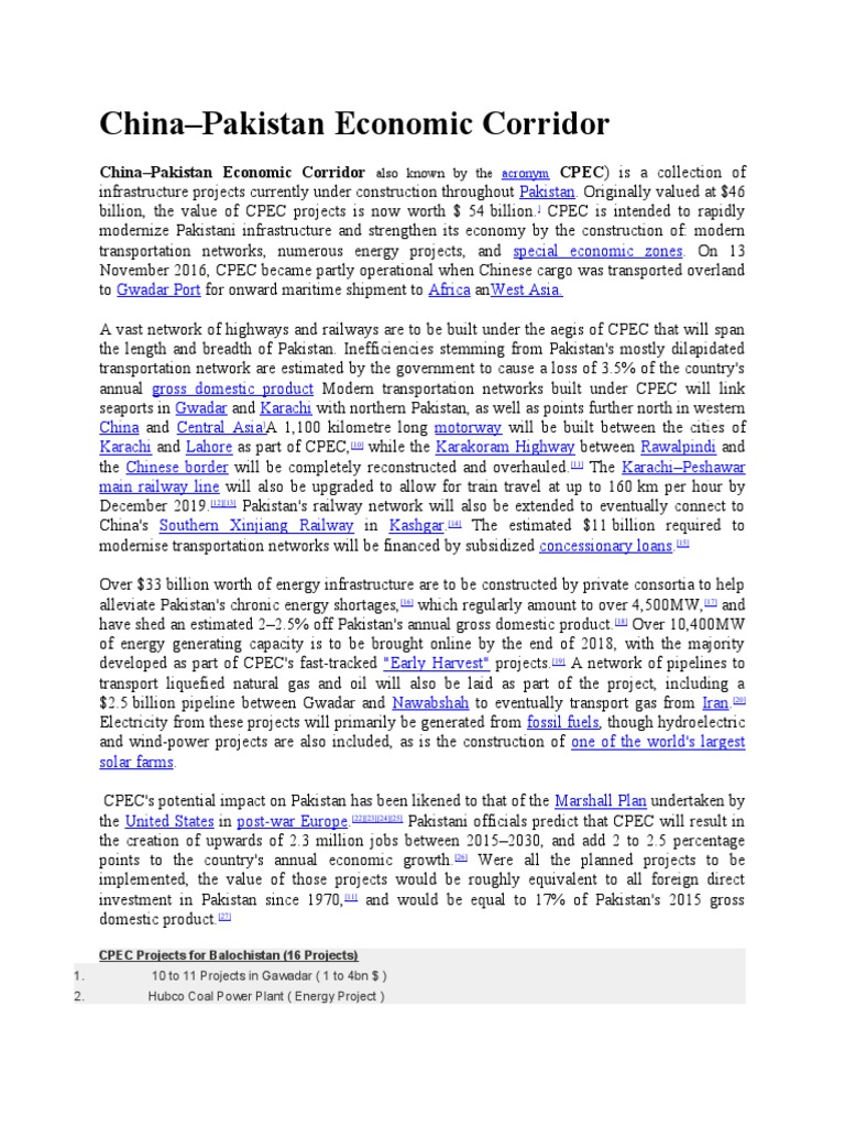 China-Pakistan Economic Corridor Overview | PDF | Economies ...