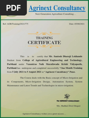 Training certificate
