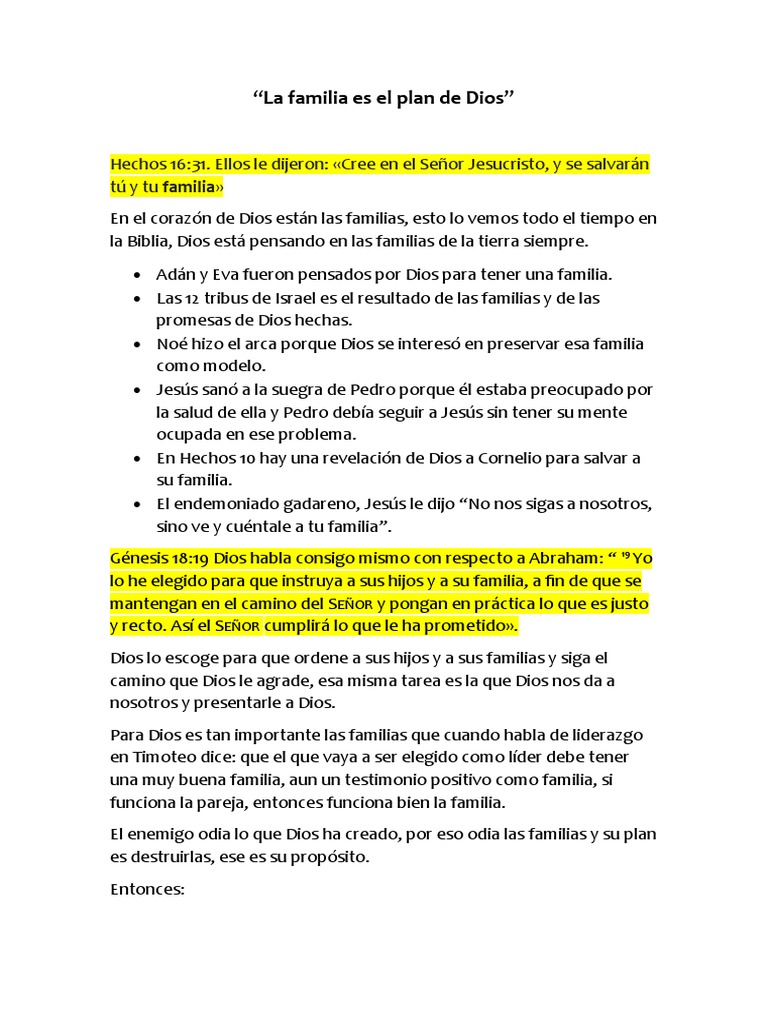 El Plan de Dios para la Familia | PDF | Oración | Dios