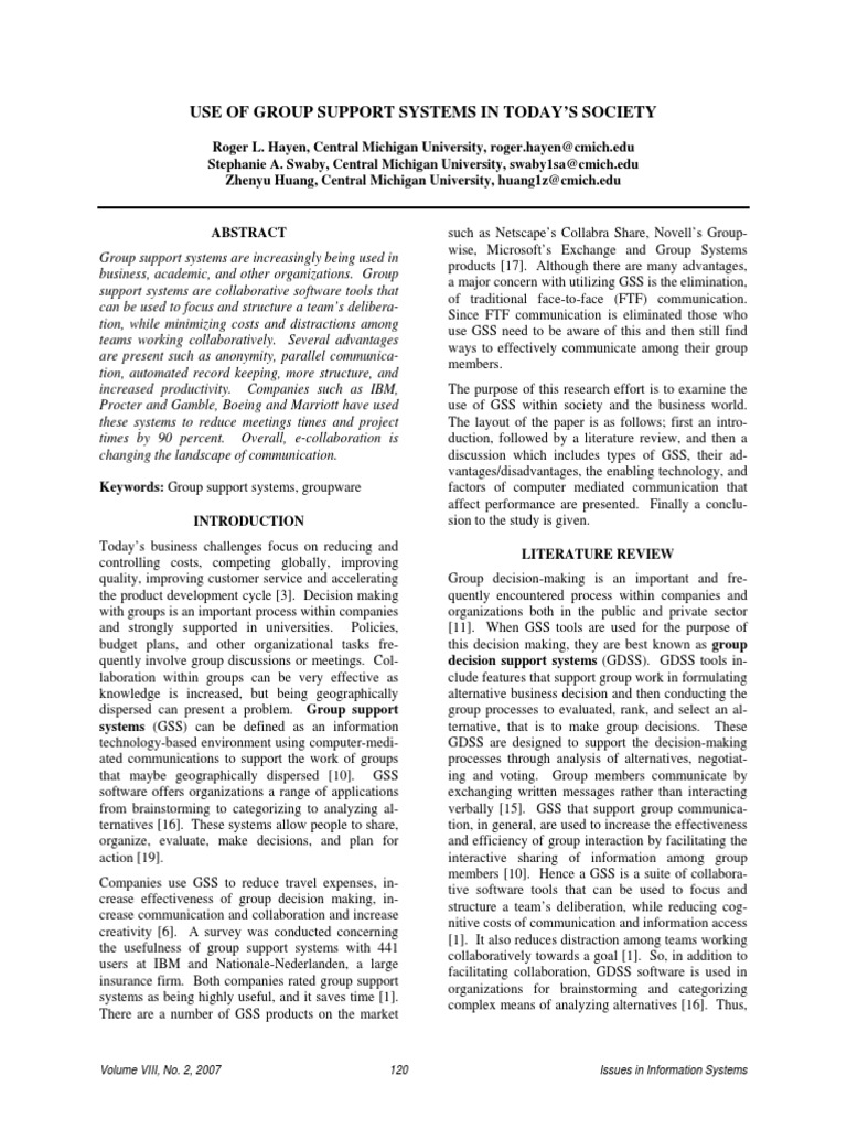 Group Support Systems in Modern Society | PDF | Decision Making ...