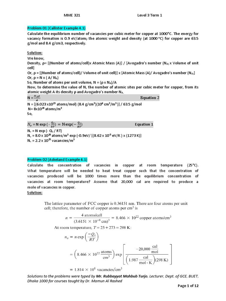 Vacancy Concentration in Copper and Iron | PDF | Crystal Structure ...