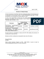 Revision in Trading Timings: Particulars Trading Timings Client Code Modification Session Trade Start Time Trade End Time