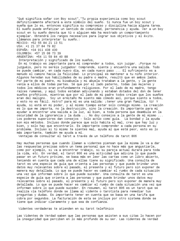 Qué Significa Soñar Con Boy Scout PDF Clarividencia Tarot