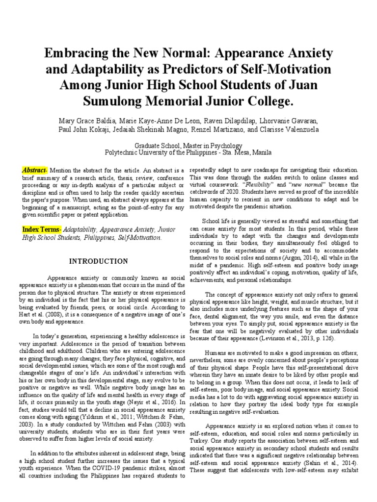 Appearance Anxiety in Junior High Students | PDF | Regression Analysis ...