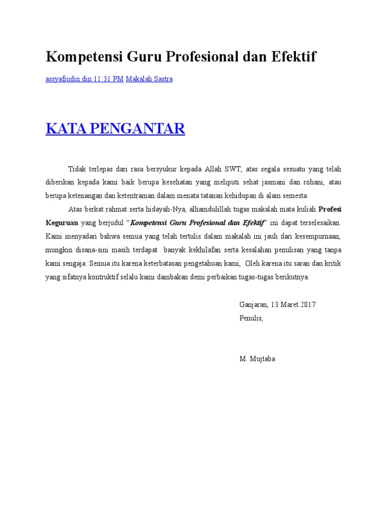 Kompetensi Guru Profesional Dan Efektif Pdf