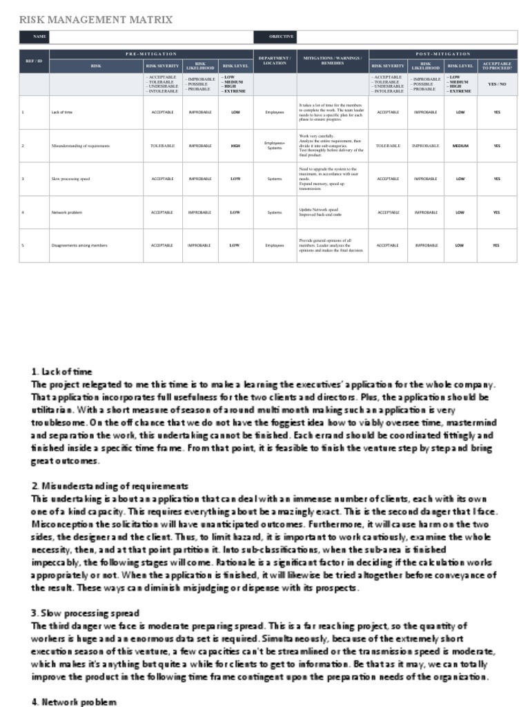 Risk Management Matrix: Name Objective | PDF | Risk | Business