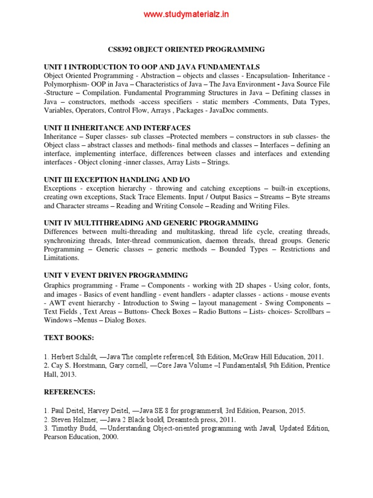CS8392 Object Oriented Programming Notes 1 | Download Free PDF | Java ...