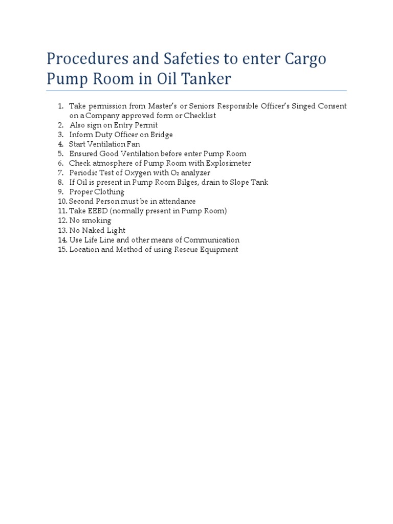 15 Procedures and Safeties To Enter Cargo Pump Room in Oil Tanker PDF