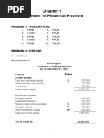 Statement of Financial Position: 1. True 6. True 2. False 7. True 3. True 8. False 4. False 9. True 5. True 10. FALSE