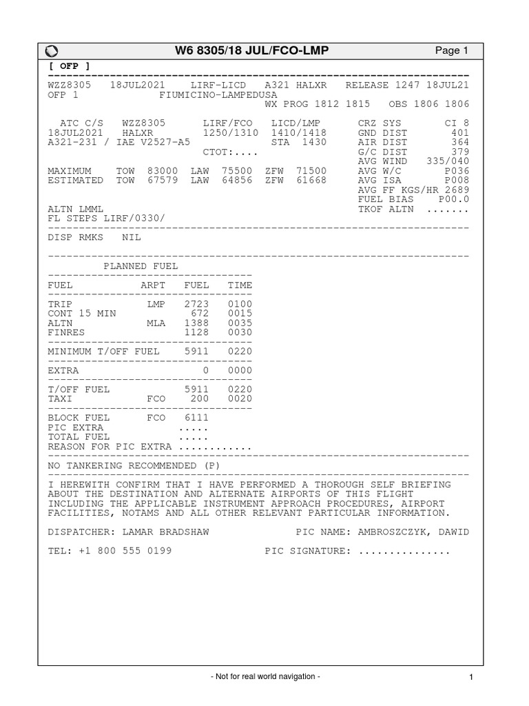 Flight Plan W6 8305: FCO to LMP | PDF | Air Traffic Control | Visual ...