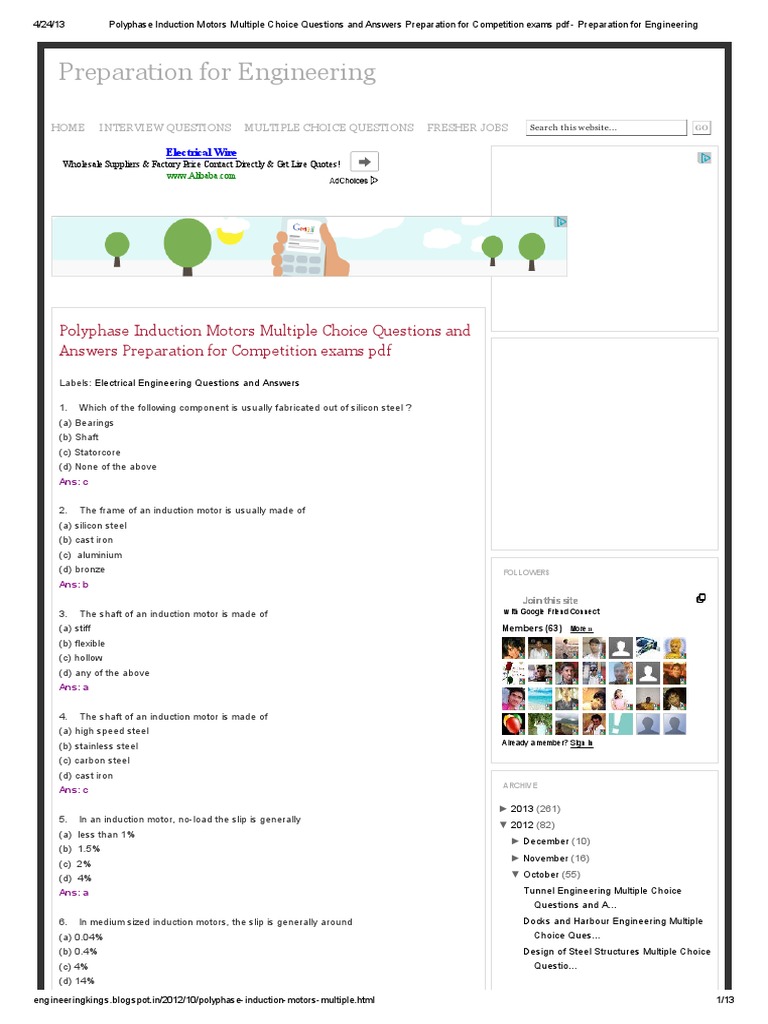 Polyphase Induction Motors Multiple Choice Questions and Answers