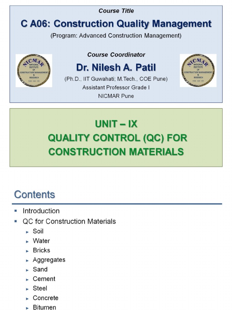 Quality Control (QC) For Construction Materials | PDF