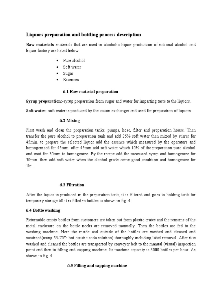 Liquors Preparation and Bottling Process Description PDF Water Bottle