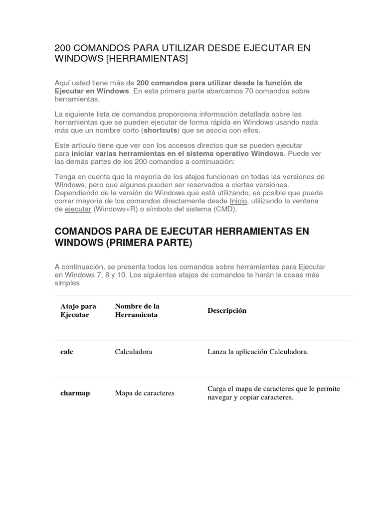 200 Comandos para Utilizar Desde Ejecutar en Windows | PDF | Archivo de ...