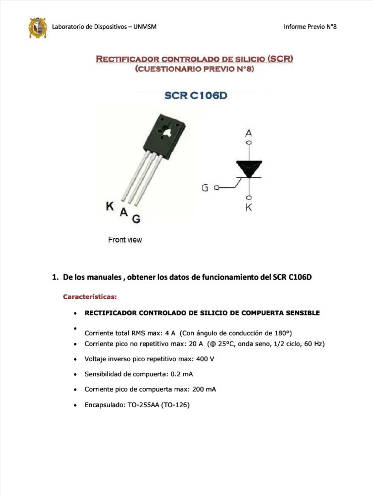 Características del SCR C106D | PDF | Rectificador | Ingeniería Informática