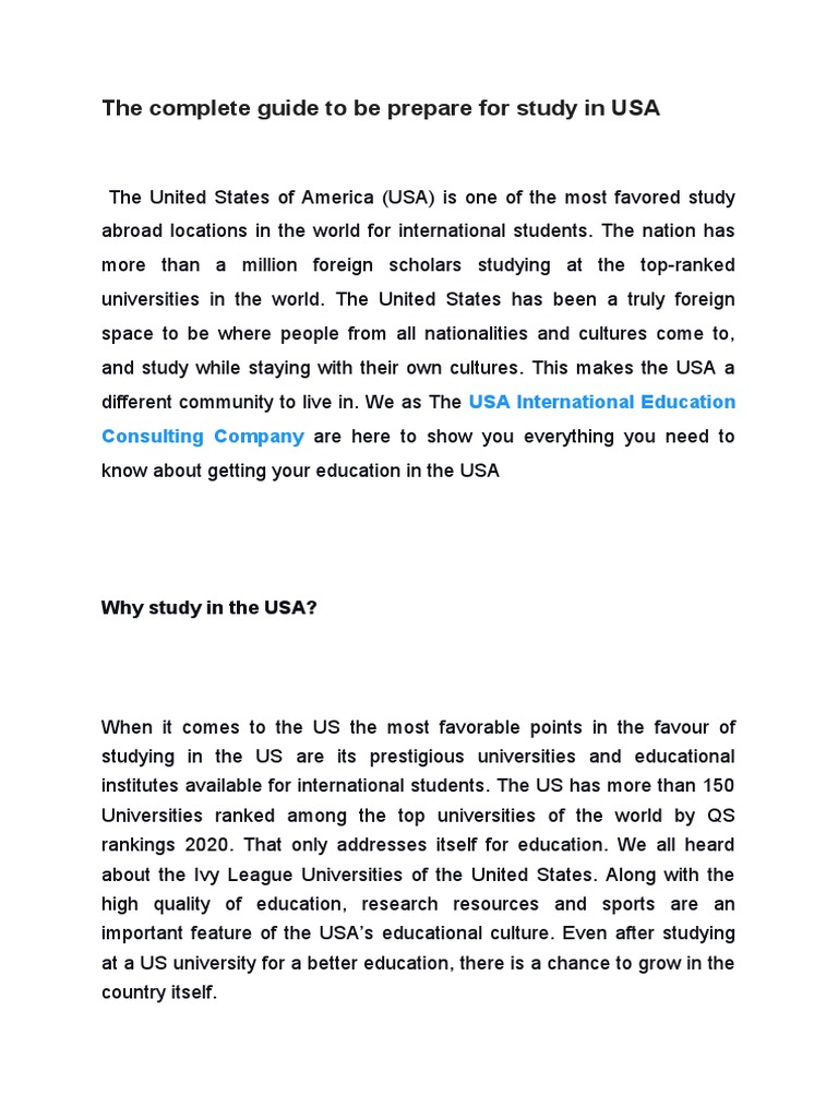 The Complete Guide To Be Prepare For Study in USA | PDF | International ...