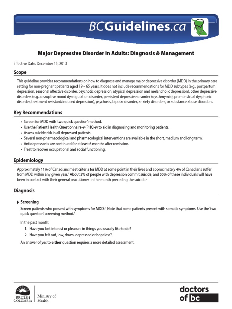 Depression Full Guideline | PDF | Major Depressive Disorder ...