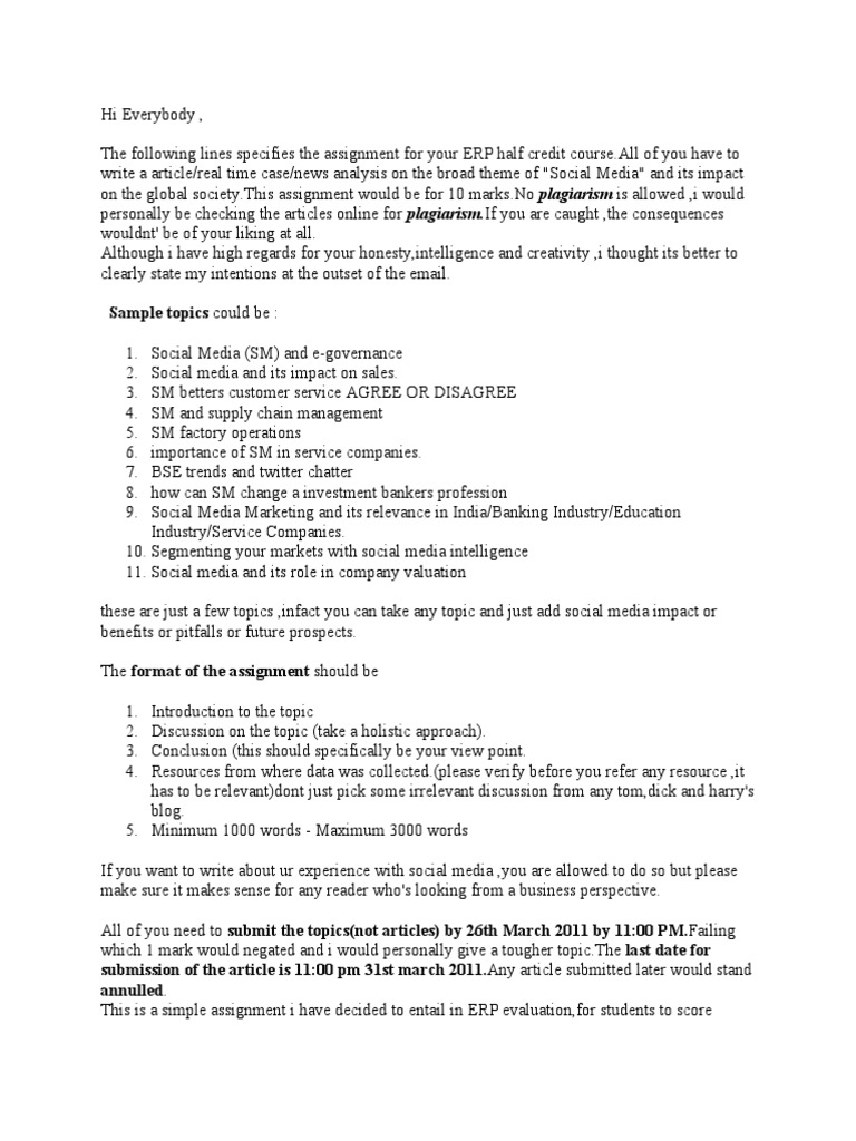 Social Media Impact Assignment Guidelines | PDF | Social Media ...