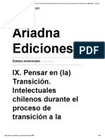 Pinedo, J. (2018). Debates Intelectuales - IX. Pensar en (La) Transición. Intelectuales Chilenos Durante El Proceso de Transición a La Democracia, 1990-1999