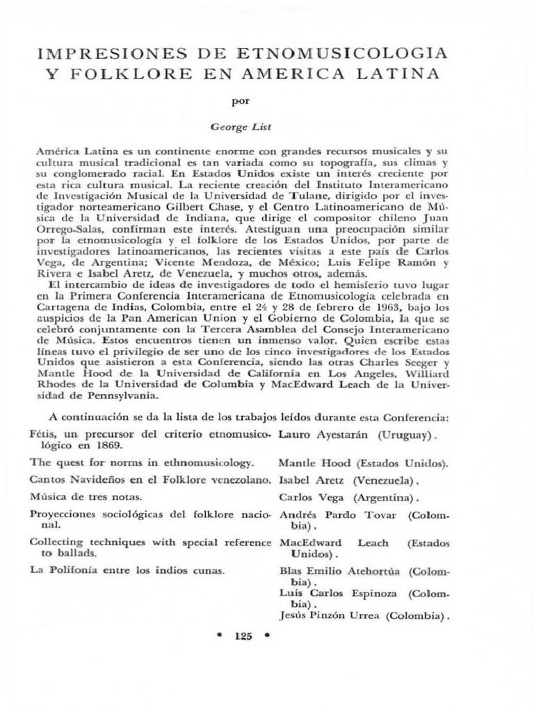 Etnomusicología y George List en Colombia | PDF