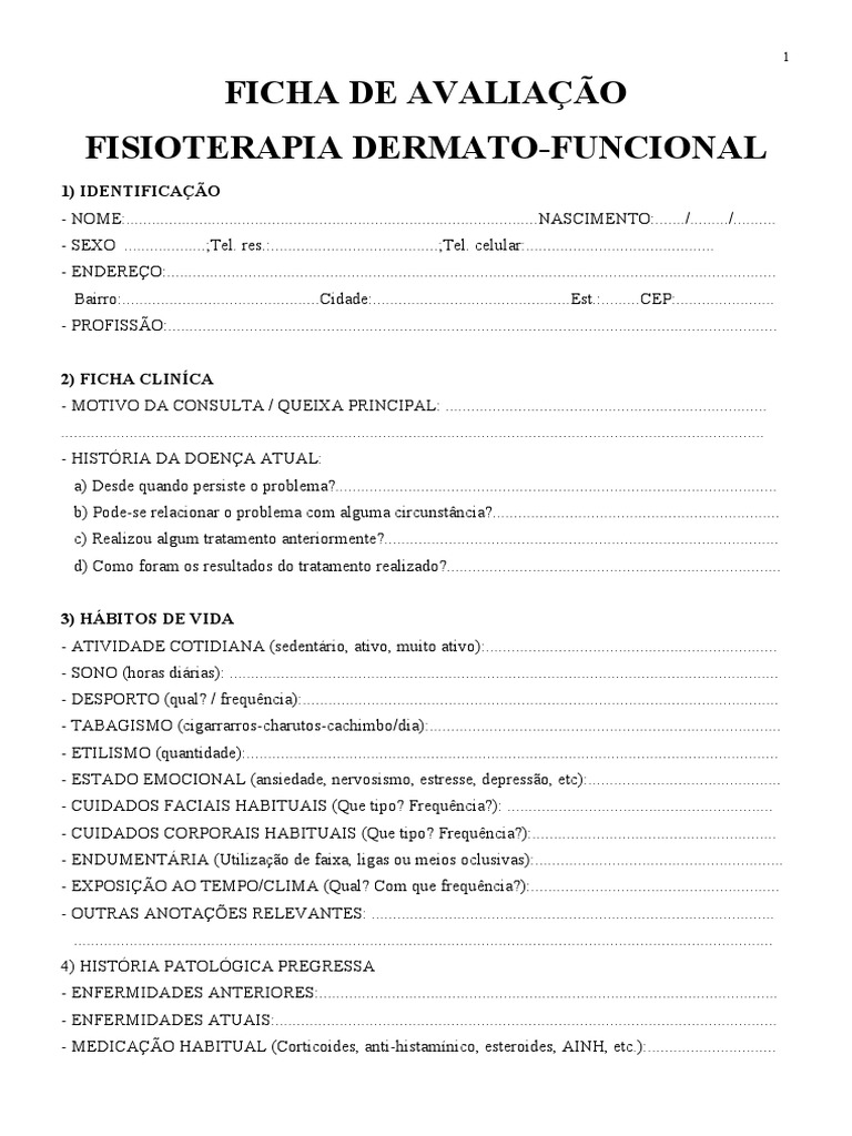 Ficha Avaliação Clinica, PDF, Fisioterapia