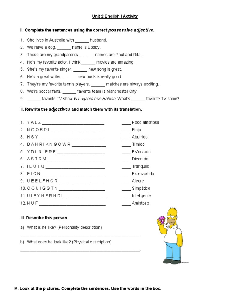 Unit 2 English I Activity | PDF | Grammar | Linguistics