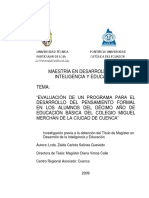 Programa de Desarrollo de Pensamiento Formal en Alumnos de Decimo Año de Educacion Basica Del Colegio Miguel Merchan Cuenca