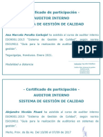 Certificados Curso Auditor ISO9001