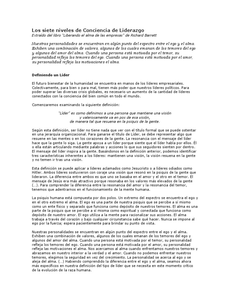 Siete Niveles de Conciencia en Liderazgo | PDF | Liderazgo | Amor