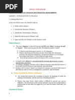 Unit I - Overview of Finance and Financial Management: Notes 1 For Afm 101