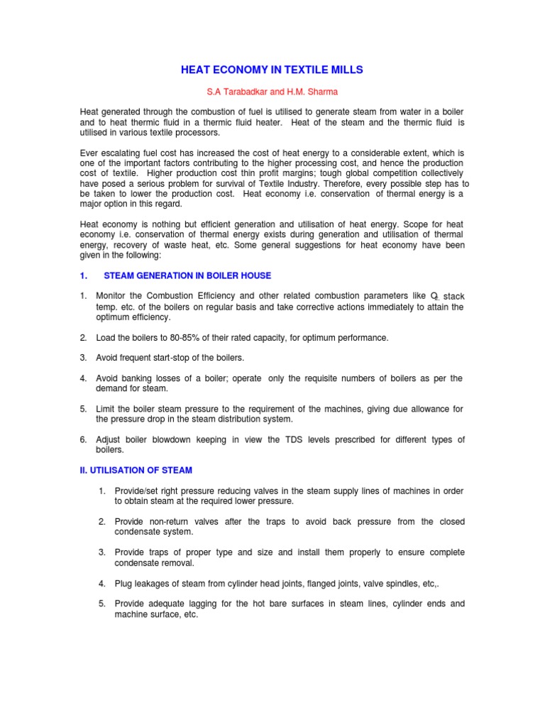 Thermic Condensate in Textile Heat Economy | PDF | Boiler | Steam