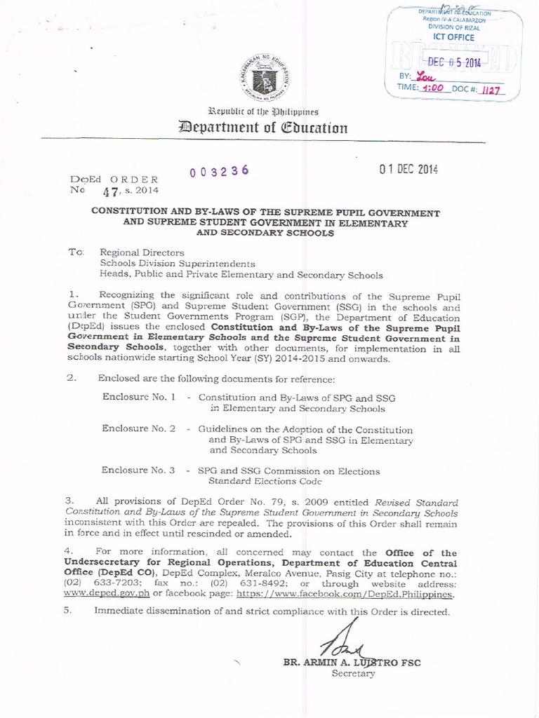 Deped Order No. 47 S. 2014 Pdf Download