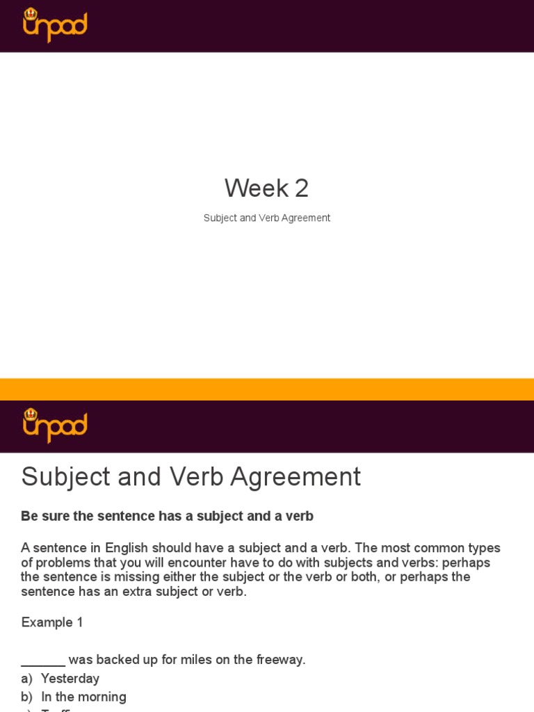 Week 2: Subject and Verb Agreement | PDF