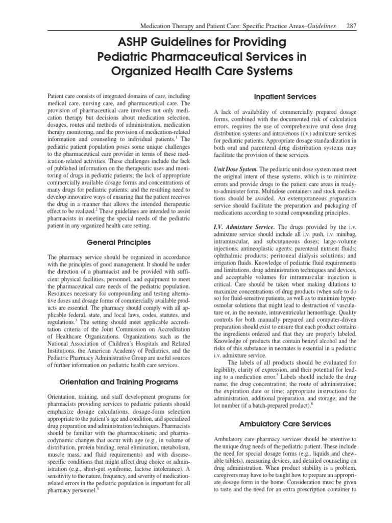 ASHP Peds Guidelines | PDF | Pharmacy | Dose (Biochemistry)