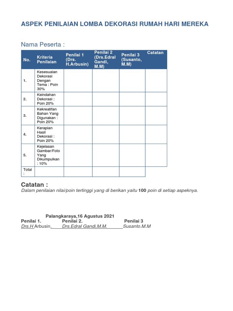 Kriteria Penilaian Lomba Foto Dekorasi | PDF