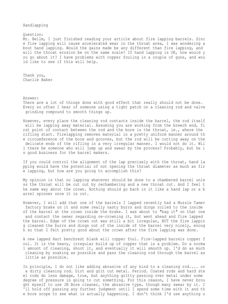 Hand Lapping Gun Barrel Military Technology