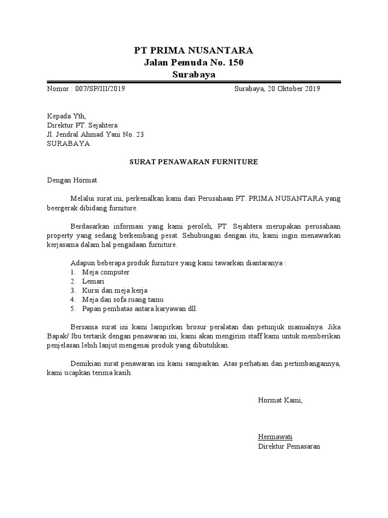 Surat Penawaran Furniture Pdf