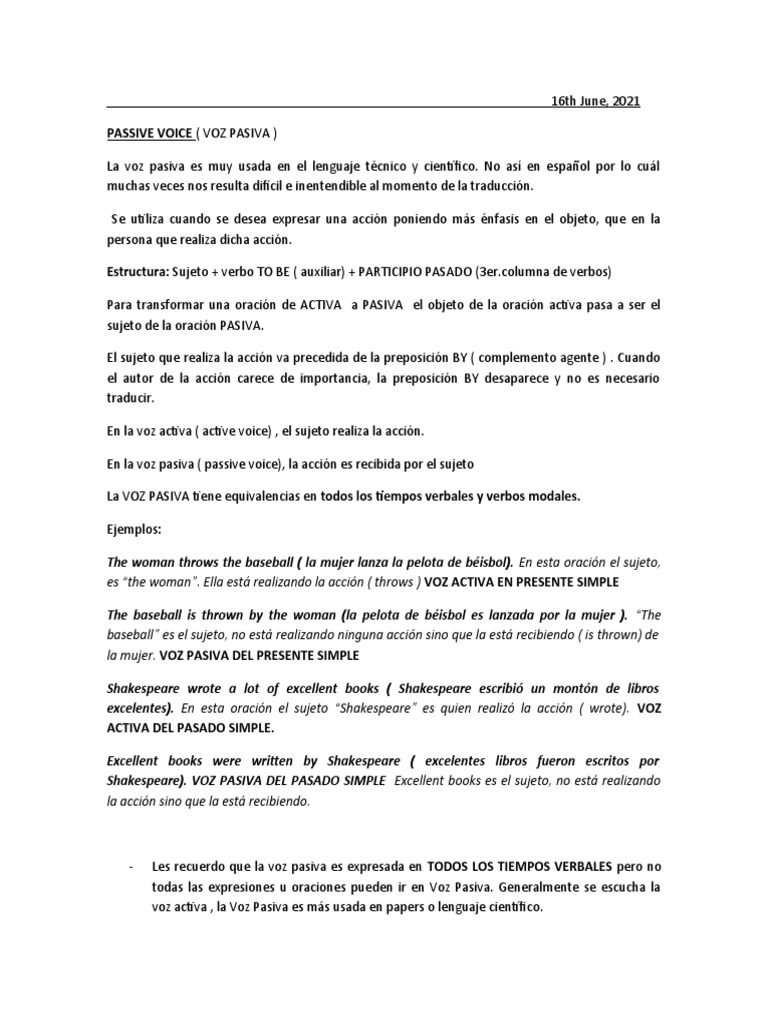 Uso de la Voz Pasiva en Inglés | PDF | Asunto (gramática) | Verbo