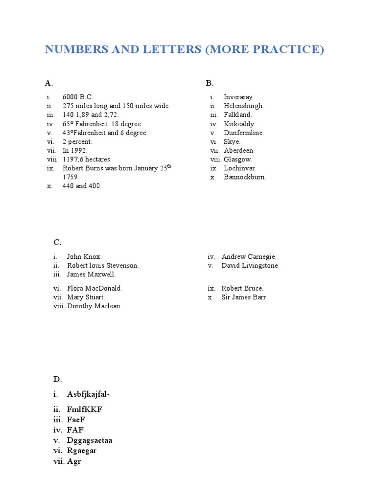 Numbers and Letters (More Practice) | PDF